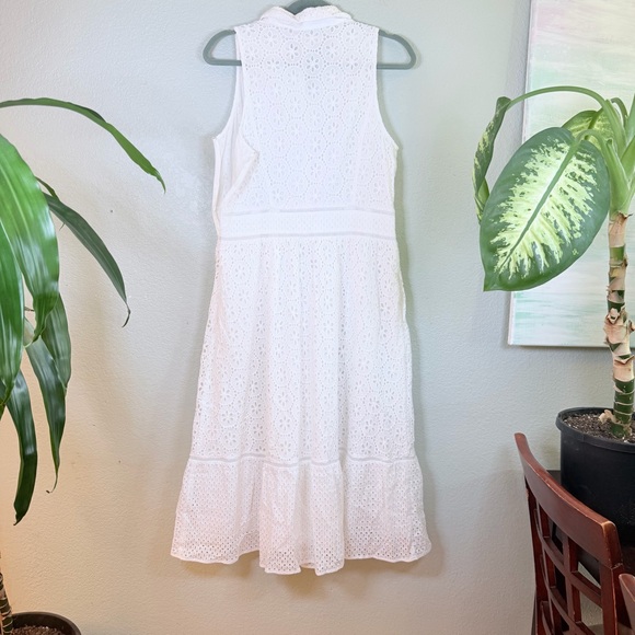 1901 Cotton White Eyelet Cottagecore Button Up Sleeveless Bohemian Midi Dress 12 - Picture 7 of 13